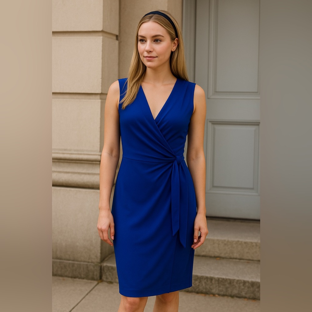 Diane Von Furstenberg Royal Blue Sleeveless Wrap Sheath Dress